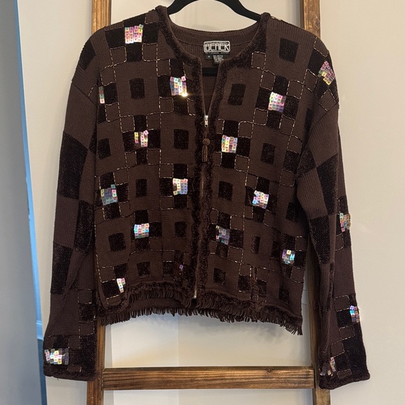 Berek Brown Sequin Cardigan size medium - Picture 3 of 4